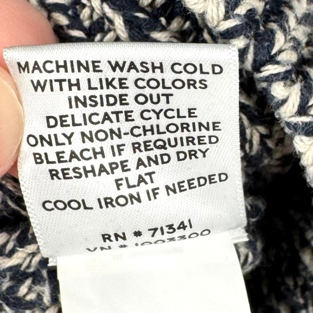 LL Bean Signature Navy Marled Cable Knit Zip Hoodie Sweater Cardigan Women's M - Picture 14 of 14